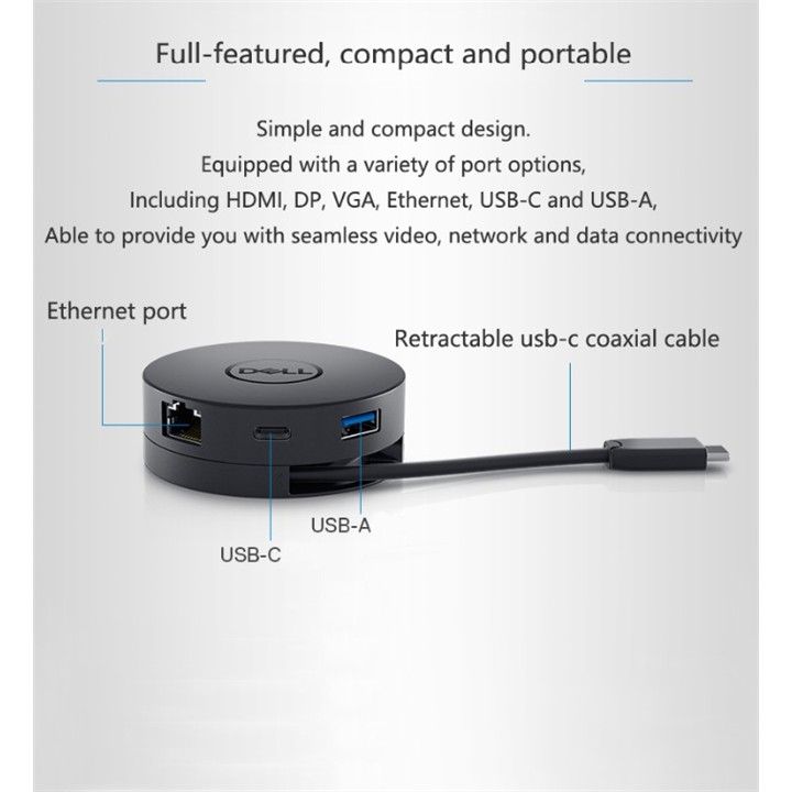 BỘ CHUYỂN ĐỔI USB C MOBILE ADAPTER SANG USB/HDMI/LAN/DISPLAYPORT/VGA DELL DA300