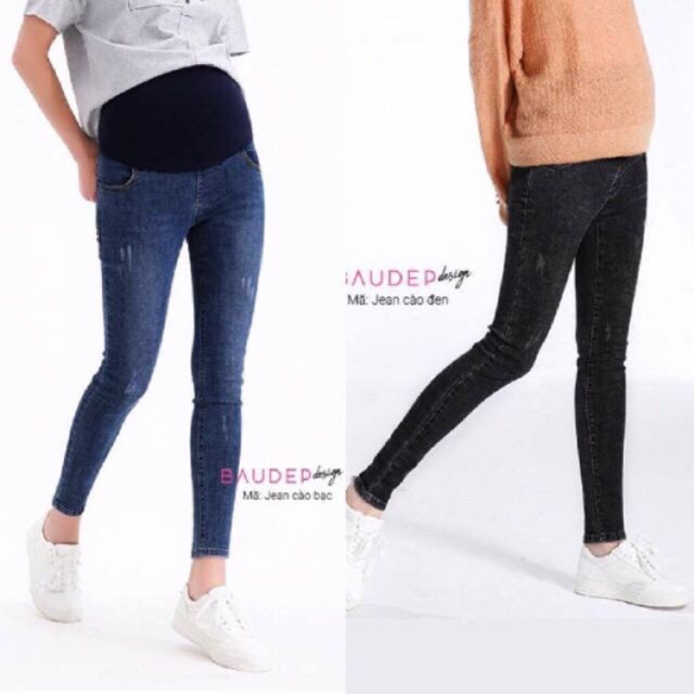 Quần bò bầu jeans đẹp Aidenshop quần bầu công sở có đáp bụng (có video)