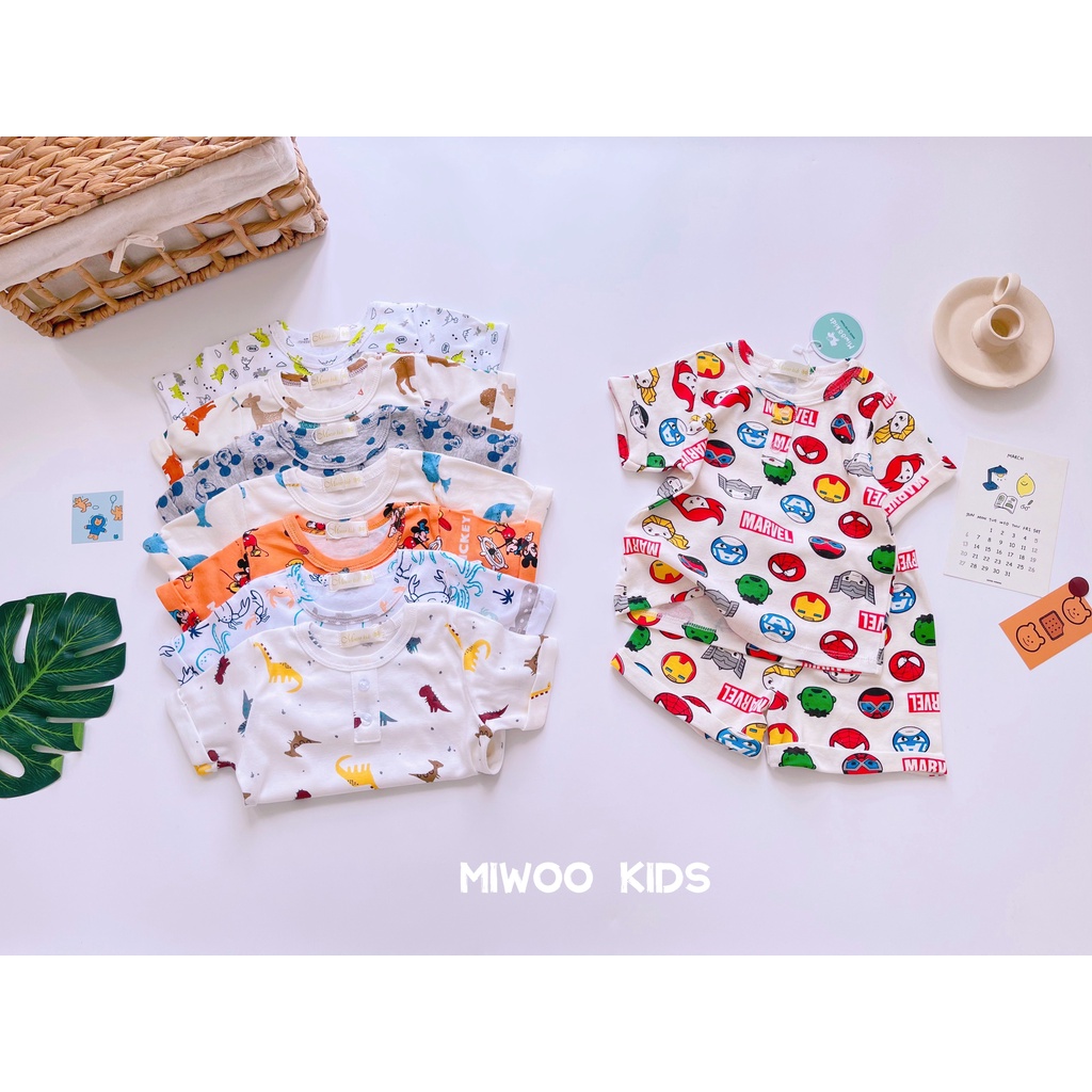Bộ thun đùi bé trai Miwoo kids họa tiết cá tính phối lai lật xịn sò bảng màu 4