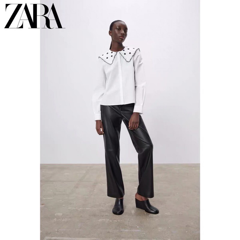 Áo sơ mi nữ Zara new best seller 2021 màu trắng thêu hoa dài tay