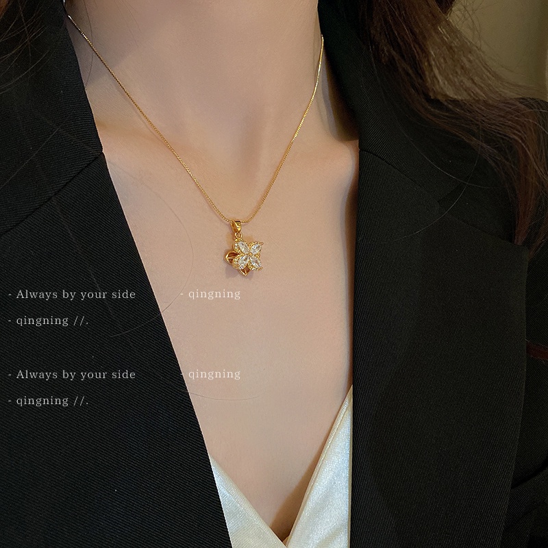 Dây Chuyền Hình Hoa Đính Đá Zircon Có Thể Xoay Độc Đáo Thời Trang Hàn Quốc Sang Trọng