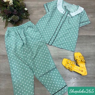 Đồ bộ nữ,đồ ngủ mặc nhà pijama vải lụa cổ ren viền thời trang.