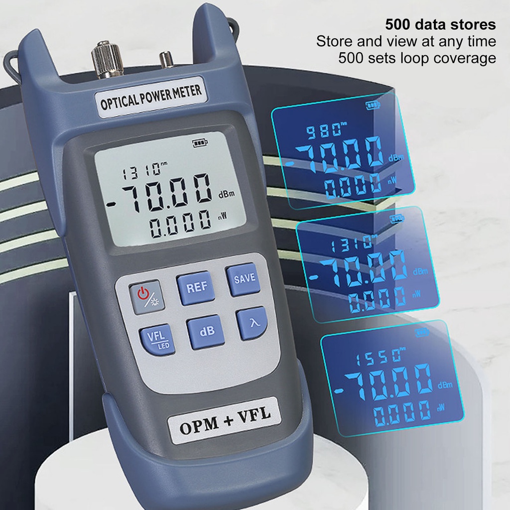 Máy đo công suất quang Chức năng hiệu chỉnh chip nhạy cảm dò cáp mạnh mẽ 15KM 15MW ‑70 đến + 10dbm Helium066