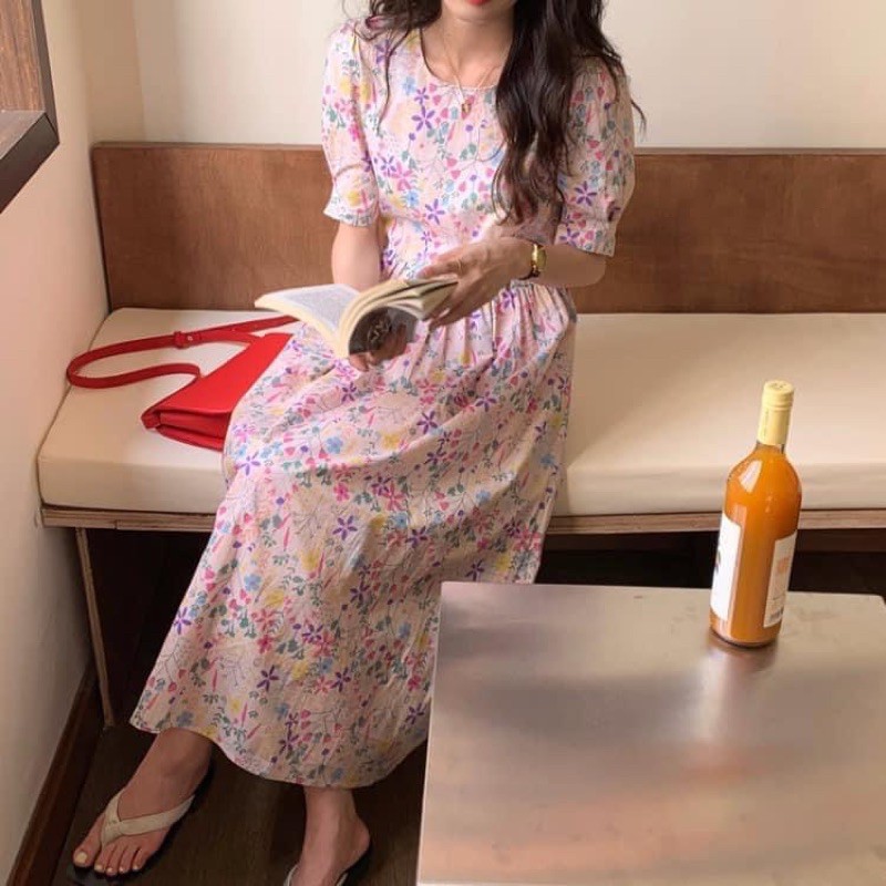 Đầm - Váy babydoll thô hoa 2 màu Vintage