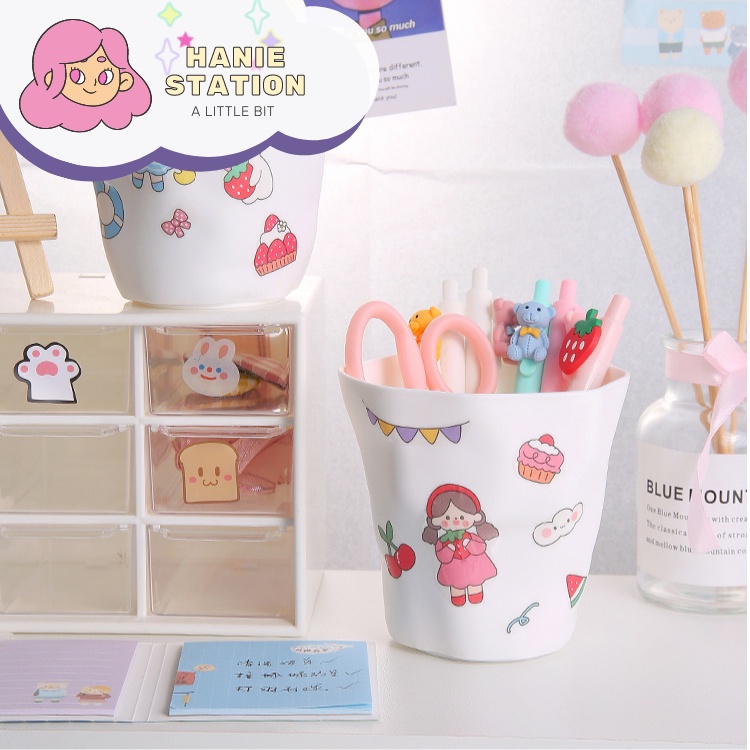 Hanie Ly Nhựa Đựng Bút Màu Trắng Phong Cách Đơn Giản Có Kèm Sticker Nhãn Dán
