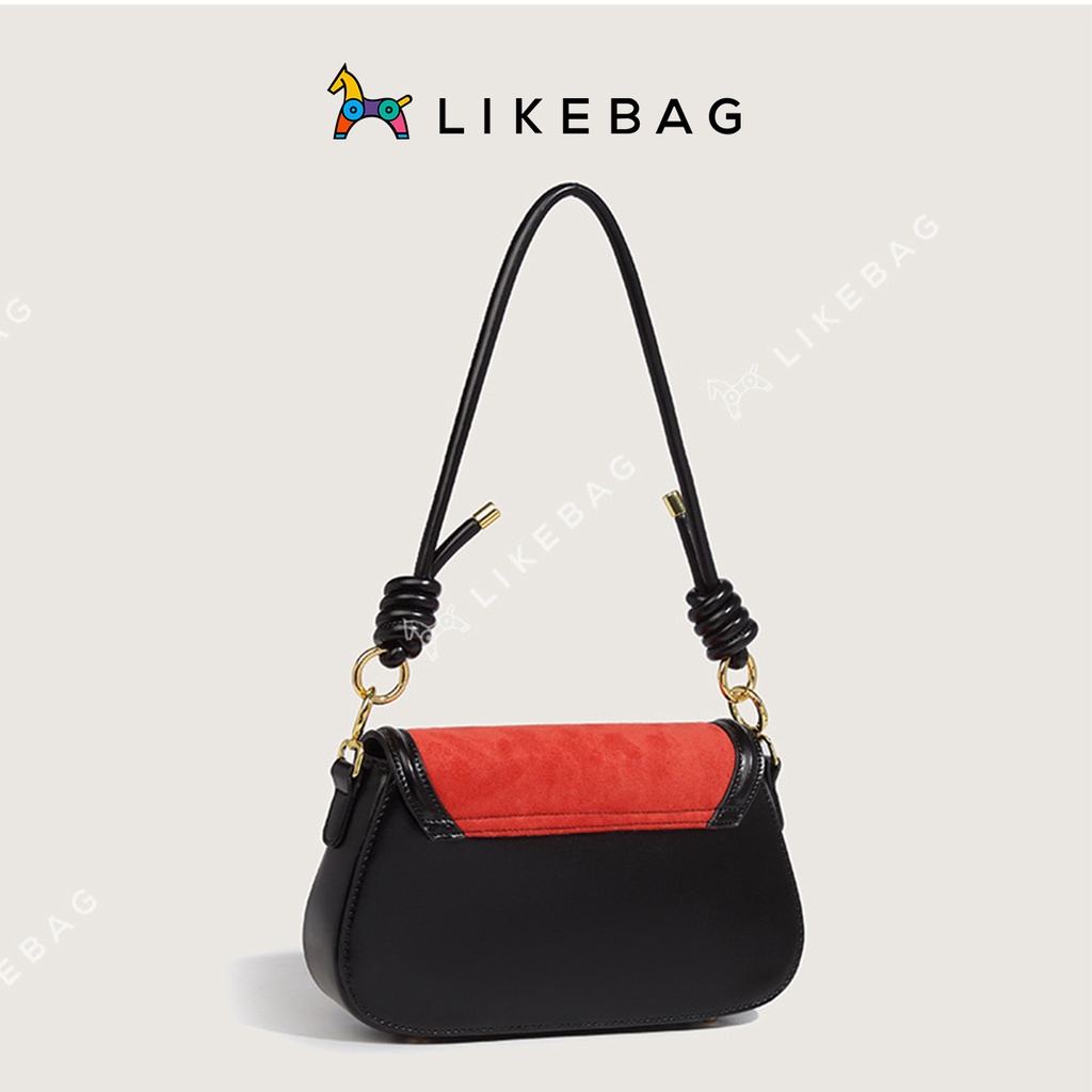 Túi đeo vai nữ da lộn LIKEBAG thiết kế quai xoắn phối màu trẻ trung 219XK6202-3 - LIBAGI