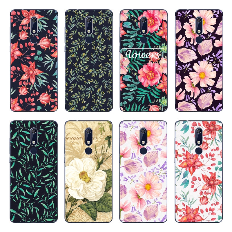 Ốp điện thoại TPU mềm in hình hoa lá đẹp mắt cho Nokia 3.1 /5.1 Plus/X5 /6.1 Plus/X6 / 7.1 Plus/X7