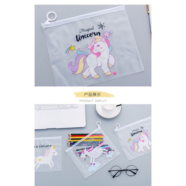 Túi zip kéo trong suốt unicorn