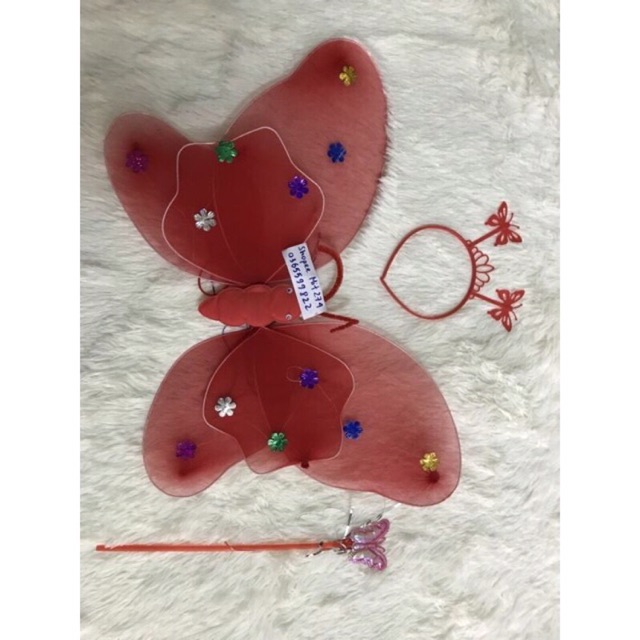Cánh tiên cánh bướm trung thu 2 cánh phát sáng kèm bờm gậy