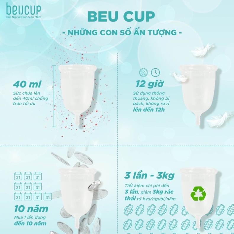 [ Chính hãng ] Cốc nguyệt san Beucup - Tặng kèm cốc tiệt trùng , dung dịch vệ sinh cốc Beumate và hướng dẫn sử dụng