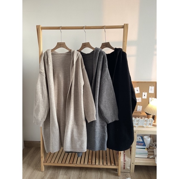 Áo cardigan len có mũ dáng dài