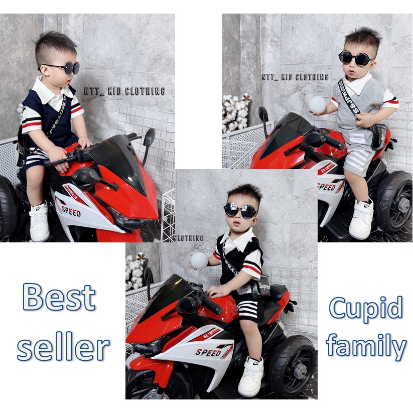 bộ cotton cổ bẻ độc lạ cho bé trai - BCCB