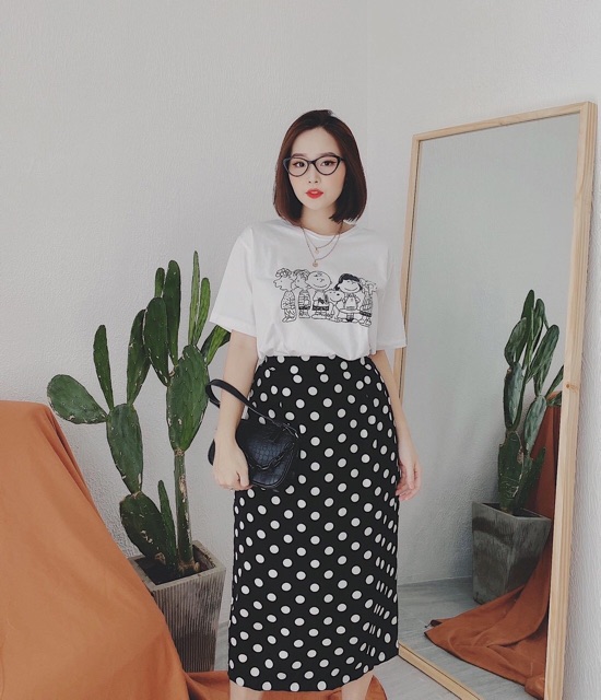 Set áo cotton chân váy bi