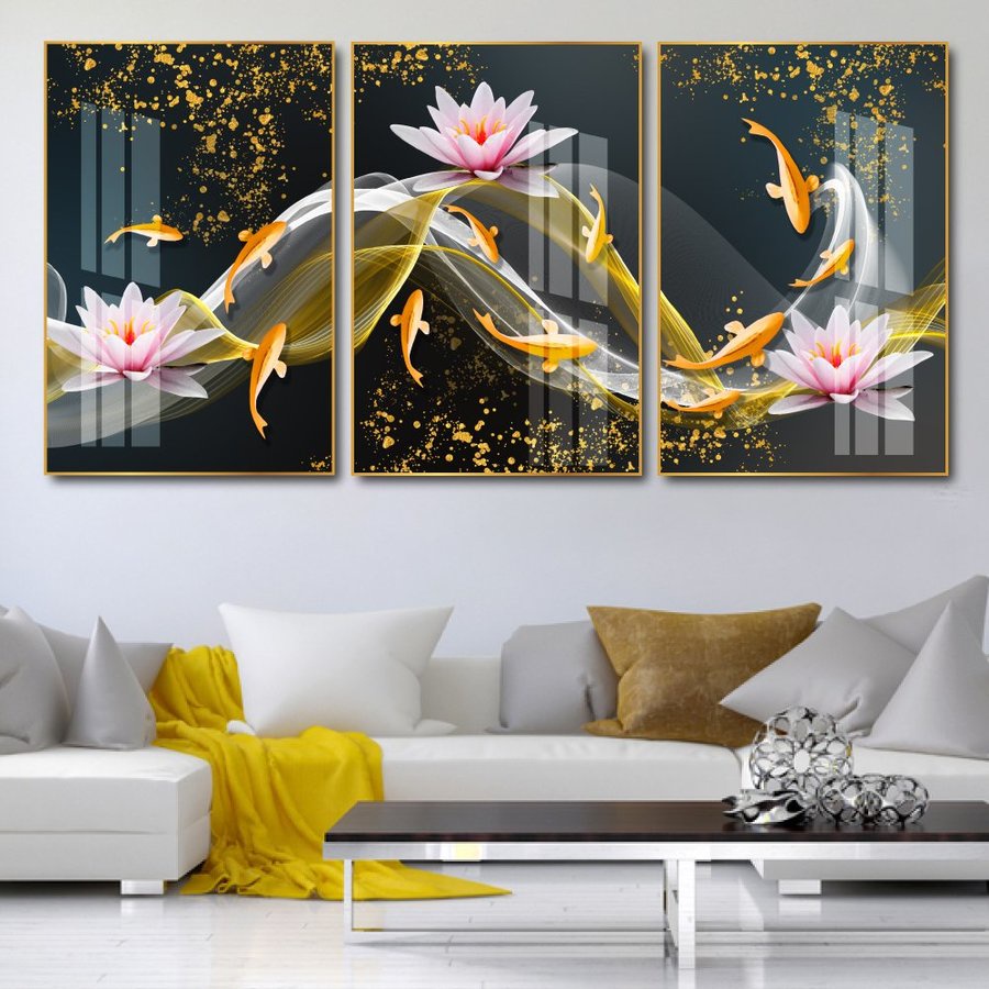 Tranh treo tường tráng gương bộ 3 tấm phong thủy đẹp Lala trang trí phòng khách phòng ngủ