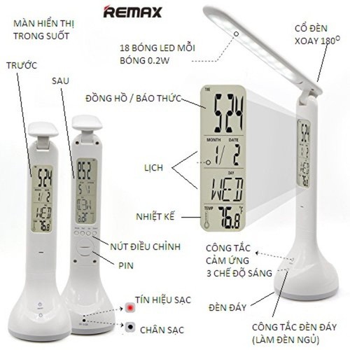 Đèn LED Tích Điện Thông Minh Chống Cận Để Bàn Remax RT - E185