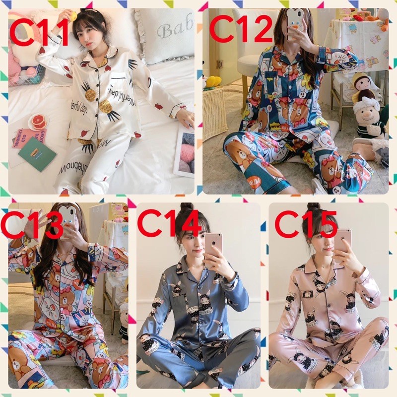 ✅ Bộ đồ ngủ/đồ mặc nhà/pyjama lụa cổ bẻ.