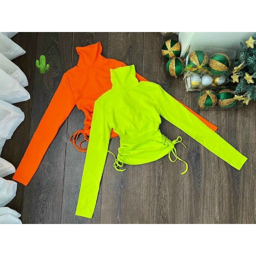 áo cổ lọ tay dài rút dây 2 bên cá tính chất thun bozip p