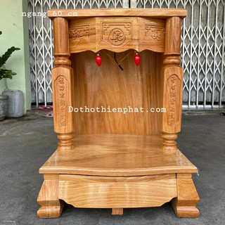 Bàn thờ thần tài ông địa gỗ gõ đỏ ngang 60 cm cột vuông mẫu mới rất đẹp