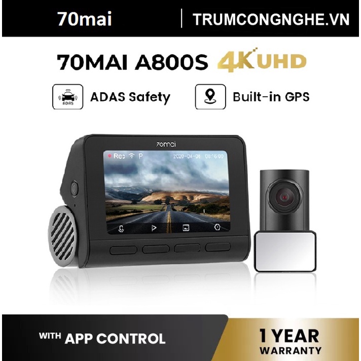 Camera Hành Trình Ô tô Xiaomi 70mai A800 và A800s Dash Cam 4K Full bộ Kèm Camera Sau Siêu Nét