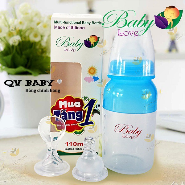 bình sữa mềm bóp Baby Love 110 ml (tặng thêm 1 núm và 1 thìa)