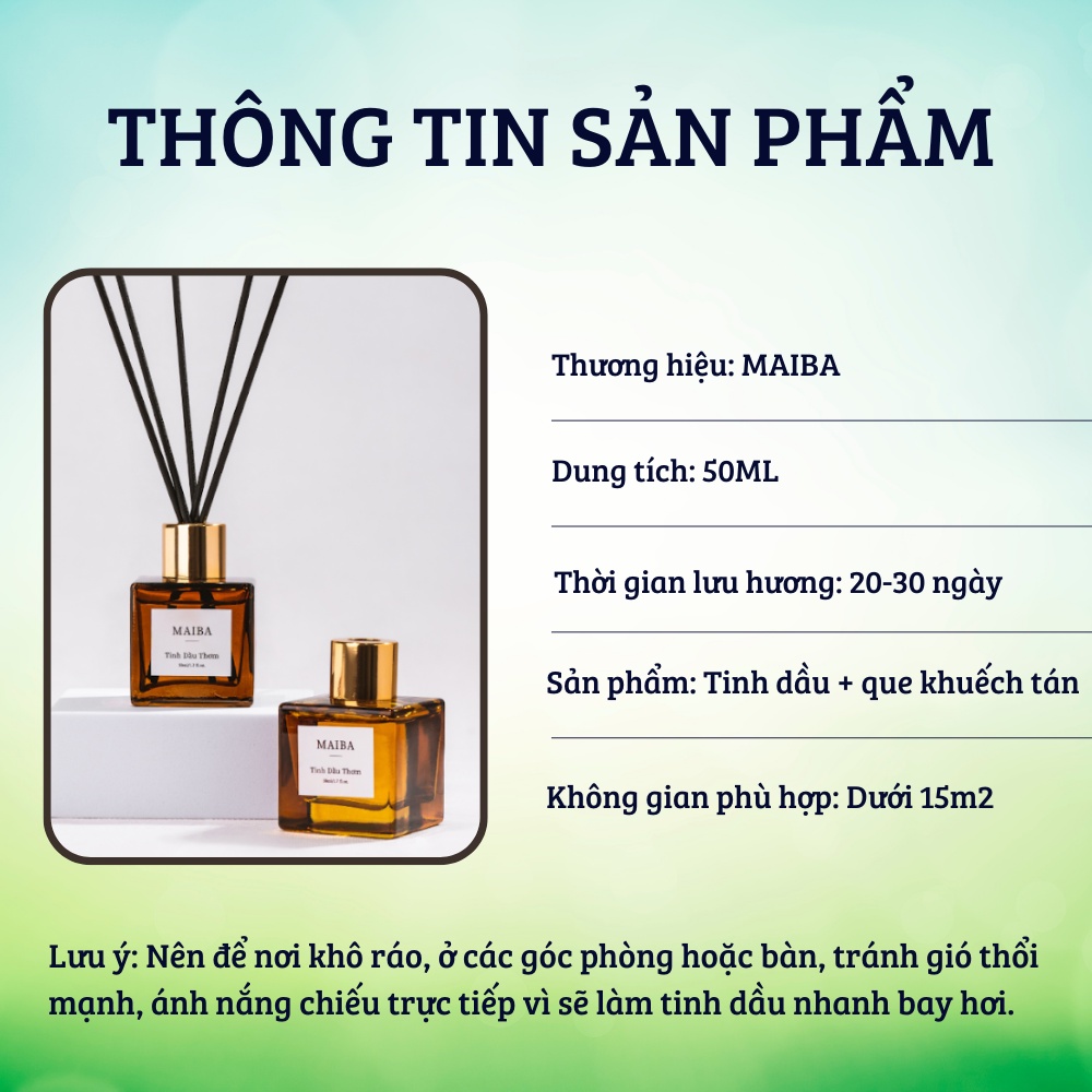 Tinh Dầu Thơm Phòng Bản Vàng 50ml MAIBA, Cao Cấp Nhập Khẩu, Hương Thiên Nhiên Thư Giãn