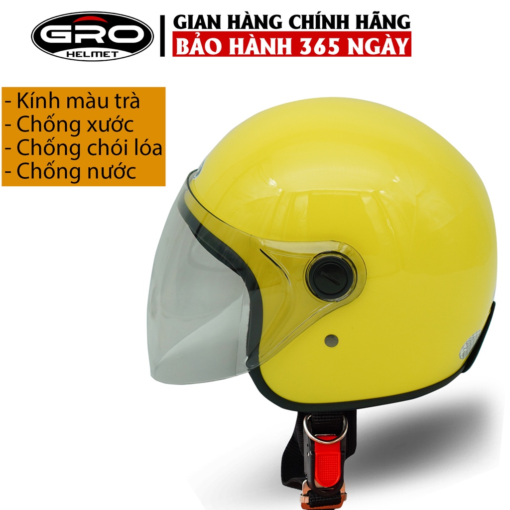 Mũ Bảo Hiểm 3/4 đầu GRO Helmet T818 có kính dài che cả mặt, kiểu dáng thời trang cho nữ, khóa kim loại - Vàng Bóng