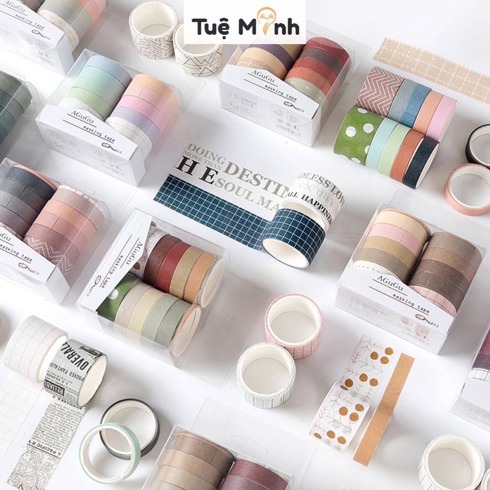 Bộ 10 washi tape trơn màu Pastel VPPTUEMINH, màu Vintage WA09 cổ điển tùy chọn bắng dính dán trang trí bullet journal