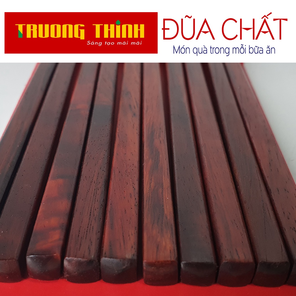 Đũa Gỗ Trắc Đỏ Cao Cấp Loại Đặc Biệt - Hộp Màu Đỏ - 10 Đôi Vuông Trơn