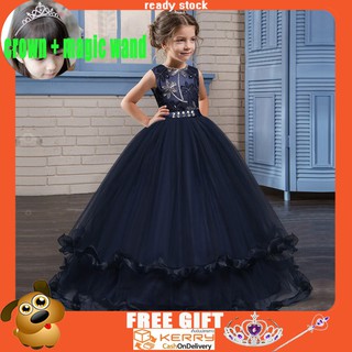 Girls Formal Party Flower Lace Princess Wedding Kids Gown Long Prom Dresses