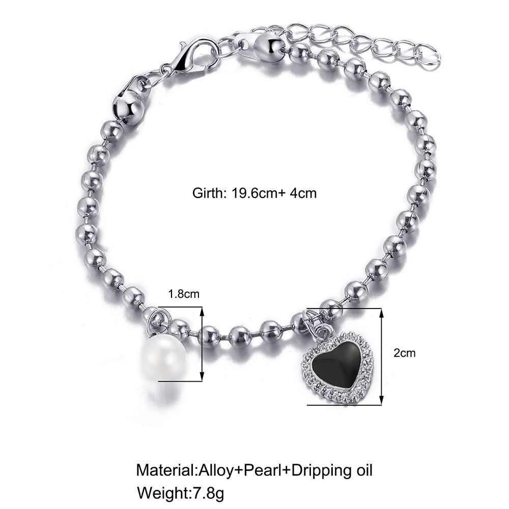 Vòng Tay Chuỗi Hạt Ngọc Trai Mặt Trái Tim Màu Đen Thời Trang Cho Nữ