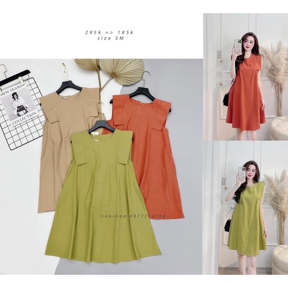 váy suông nữ - đầm suông nữ sát nách phom rộng cổ tròn cách điệu 3 màu nổi bật | BigBuy360 - bigbuy360.vn