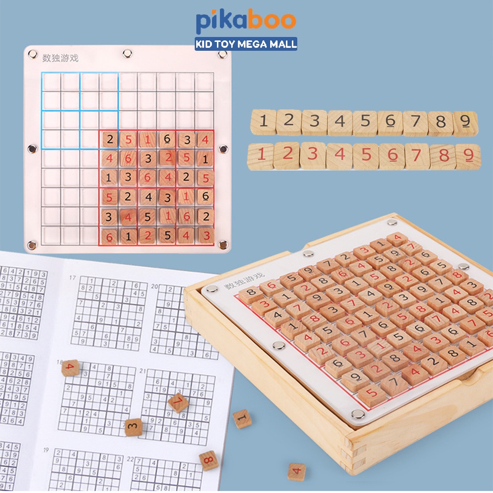 Đồ chơi trí tuệ Sudoku Pikaboo bằng gỗ bền đẹp an toàn câu đố sắp xếp số dựa trên logic theo tổ hợp cho trẻ từ 3 tuổi