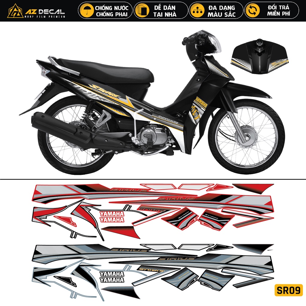 Tem Xe Sirius RC Chế Mới Nhất Dễ Dán | SR09 | Decal Team Sirius Xám Bạc & Xám Đen Dán Xe Đen Đỏ Xanh Trắng