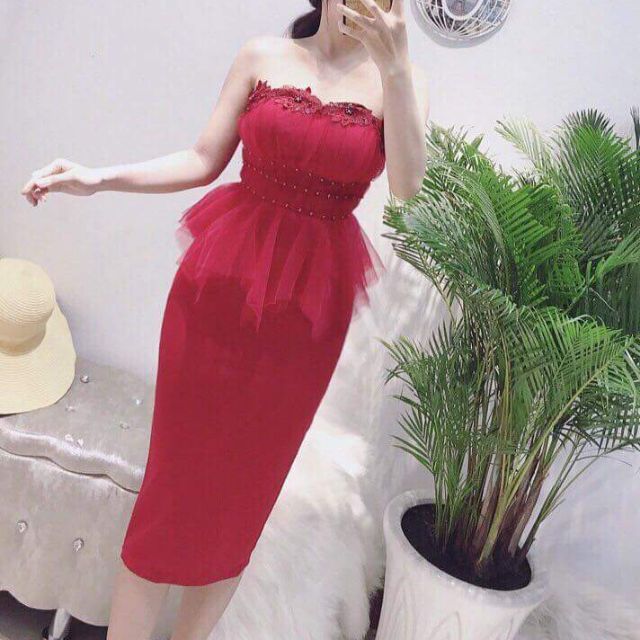 Đầm cúp ngực phối ngọc trai