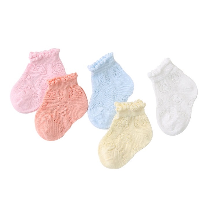 Set 5 Đôi tất lưới sắc màu mềm mịn, giữ ấm cho bé (0- 12 tháng)