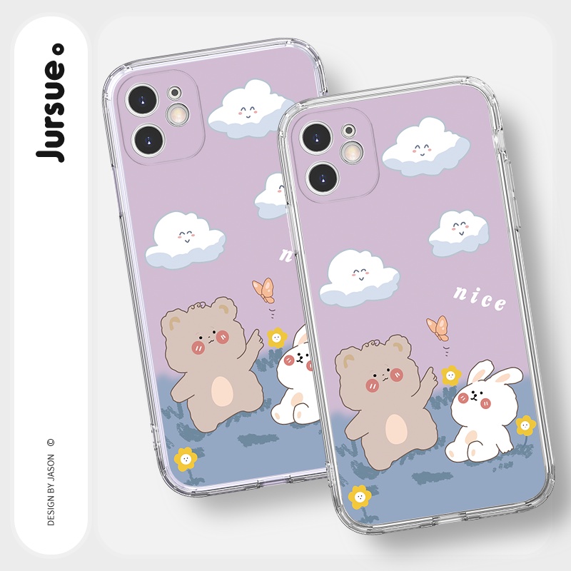 Ốp lưng JURSUE viền vuông hoạt hình dễ thương đẹp cho iPhone 13 12 11 Pro Max SE 2020 X XR XS ip 8 7 6 6S Plus kute Y43