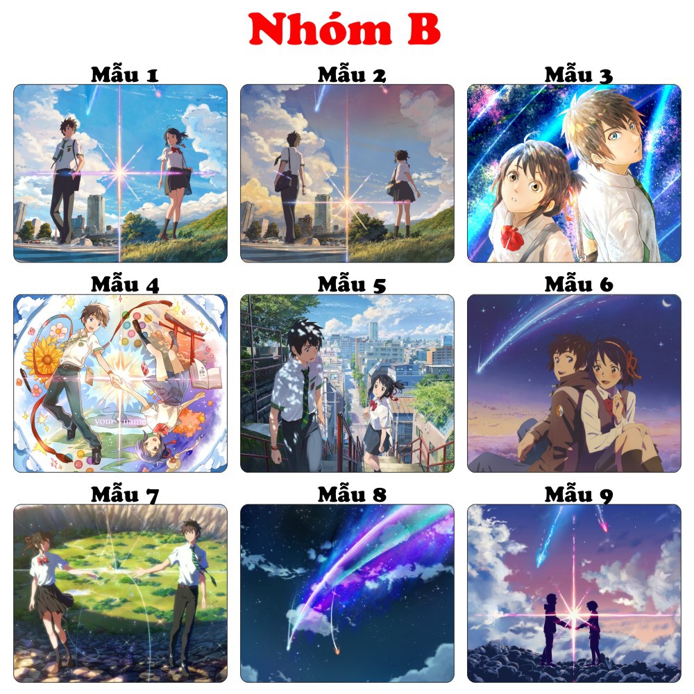 &lt;18 mẫu 2 bộ&gt; Lót chuột máy tính Anime Tenki no Ko, Your name cỡ bàn di chuột lớn 20x24cm chất liệu mouse pad cao su