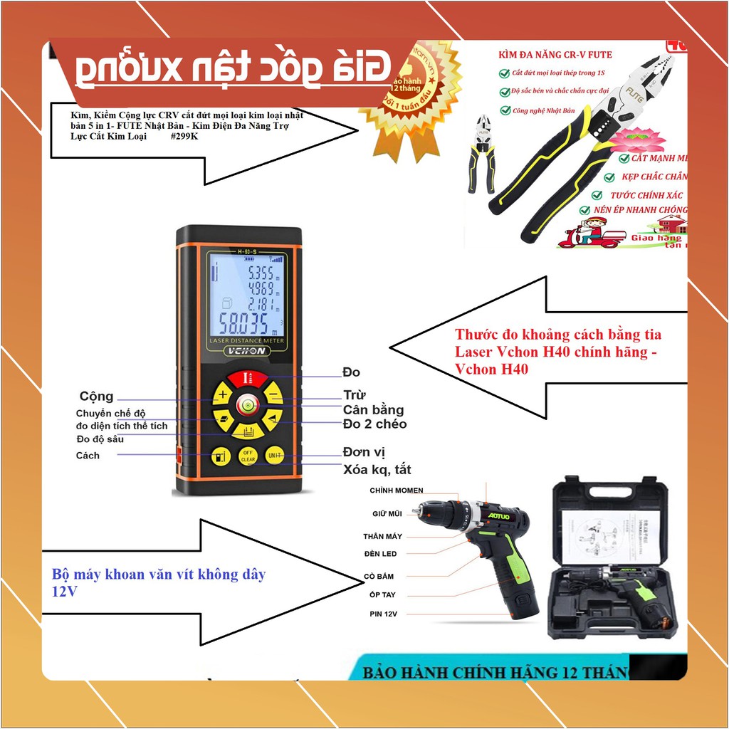 Thước đo khoảng cách bằng tia Laser Vchon H40 chính hãng - Vchon H40- hay chọn khoan pin cầm tay, kìm bẻ mọi kim loạI