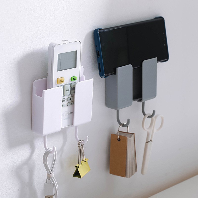 1 Kệ Đựng Đồ Gắn Tường Tiết Kiệm Không Gian Có Móc Treo Điều Khiển Từ Xa/Điện Thoại Di Động