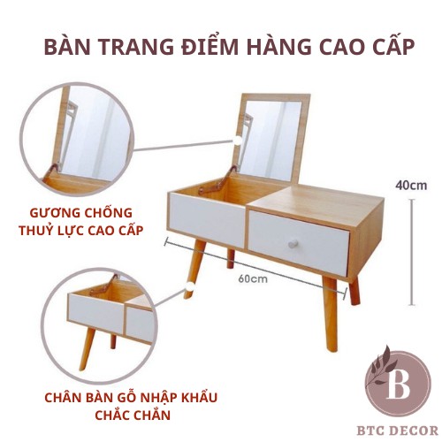 Bàn Trang Điểm Mini Ngồi Bệt - Kệ Trang Điểm Gương Gấp Gọn -Chất Liệu Gỗ MDF Chịu Lực Phủ Sơn Pu Cao Cấp -KT 60x35x75 cm