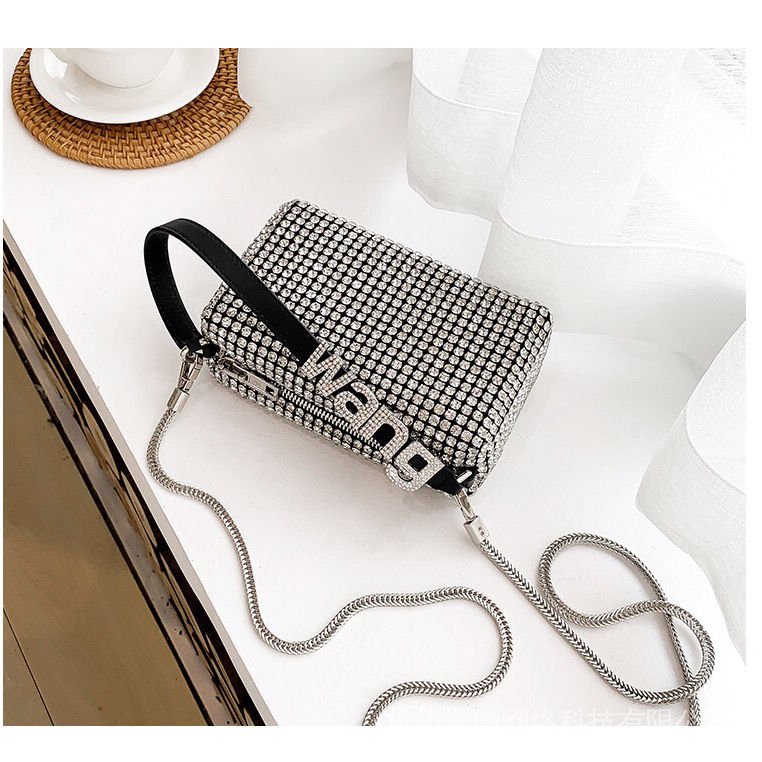 Túi Xách Đeo Vai Hình Vuông Nhỏ Gọn Đính Đá Lấp Lánh Phong Cách Mới 2021 Thời Trang Cho Nữ