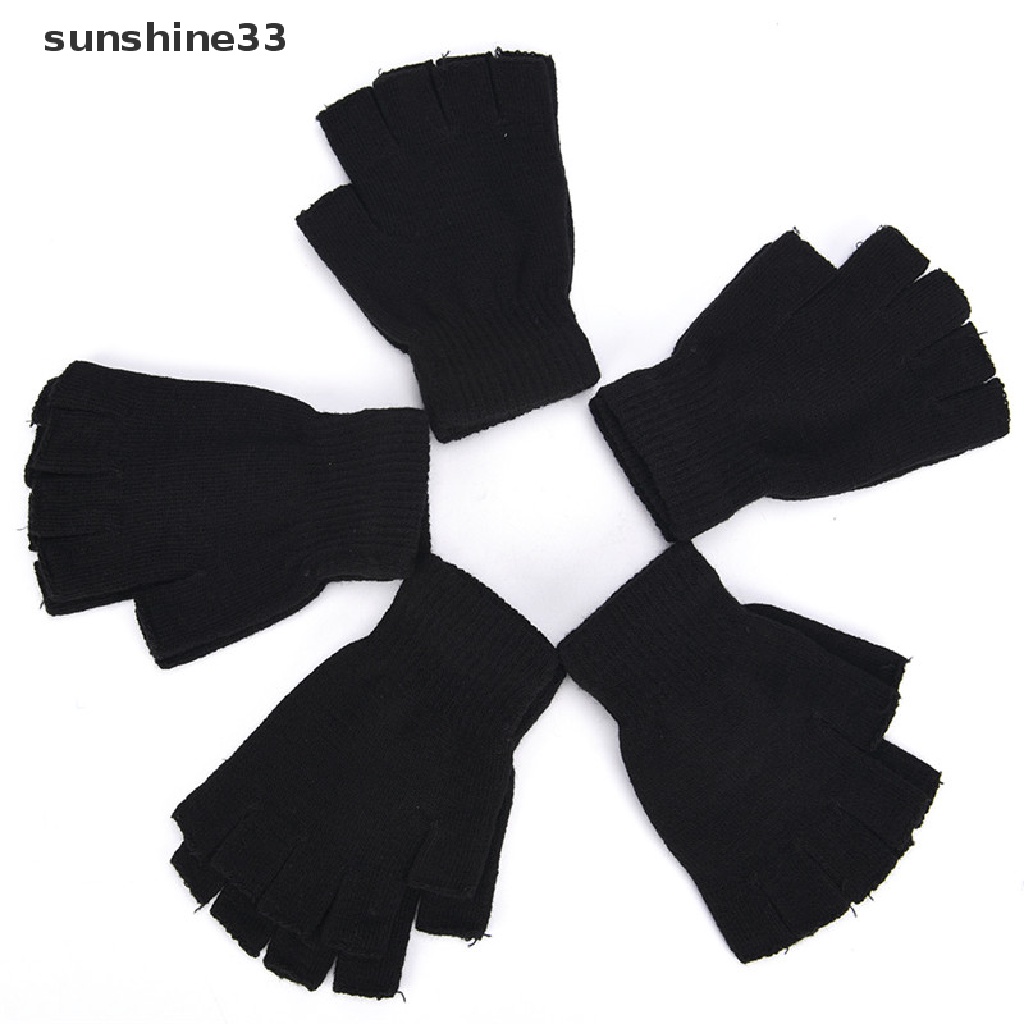 Găng tay len hở ngón màu đen co giãn giữ ấm mùa đông cho nam | BigBuy360 - bigbuy360.vn