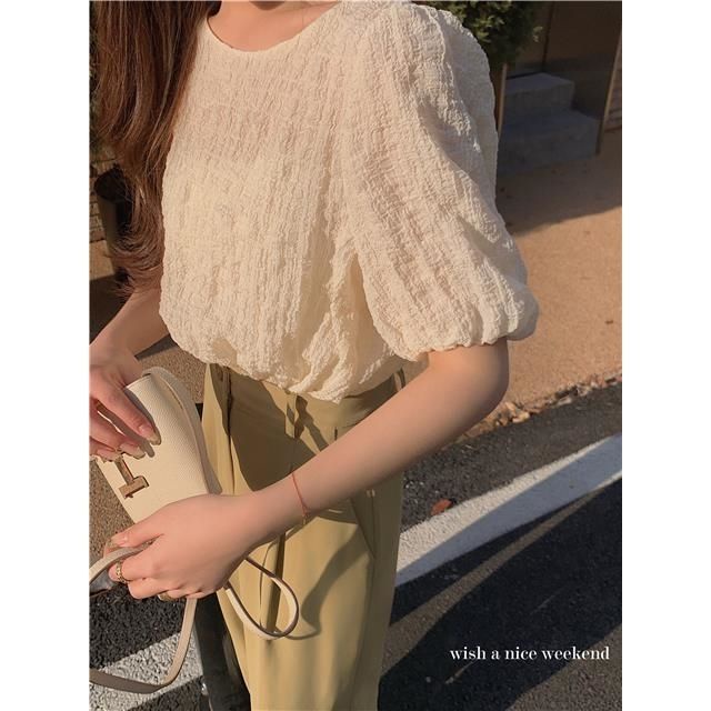 Áo Sơ Mi Chiffon Tay Ngắn Phồng Dễ Thương Thời Trang Mùa Hè Cho Nữ