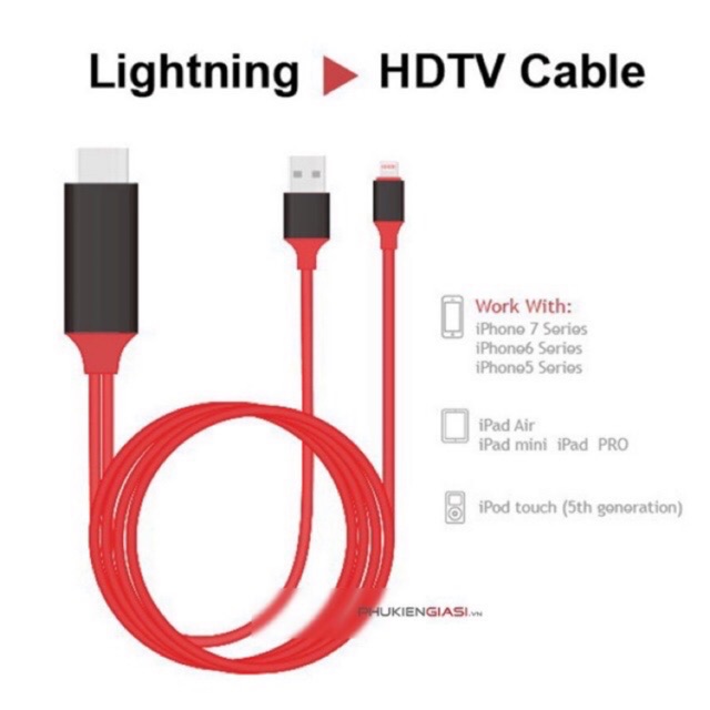 Cáp lighning to HDMI kết nối Iphone, Ipad với TV, máy chiếu, Monitor.