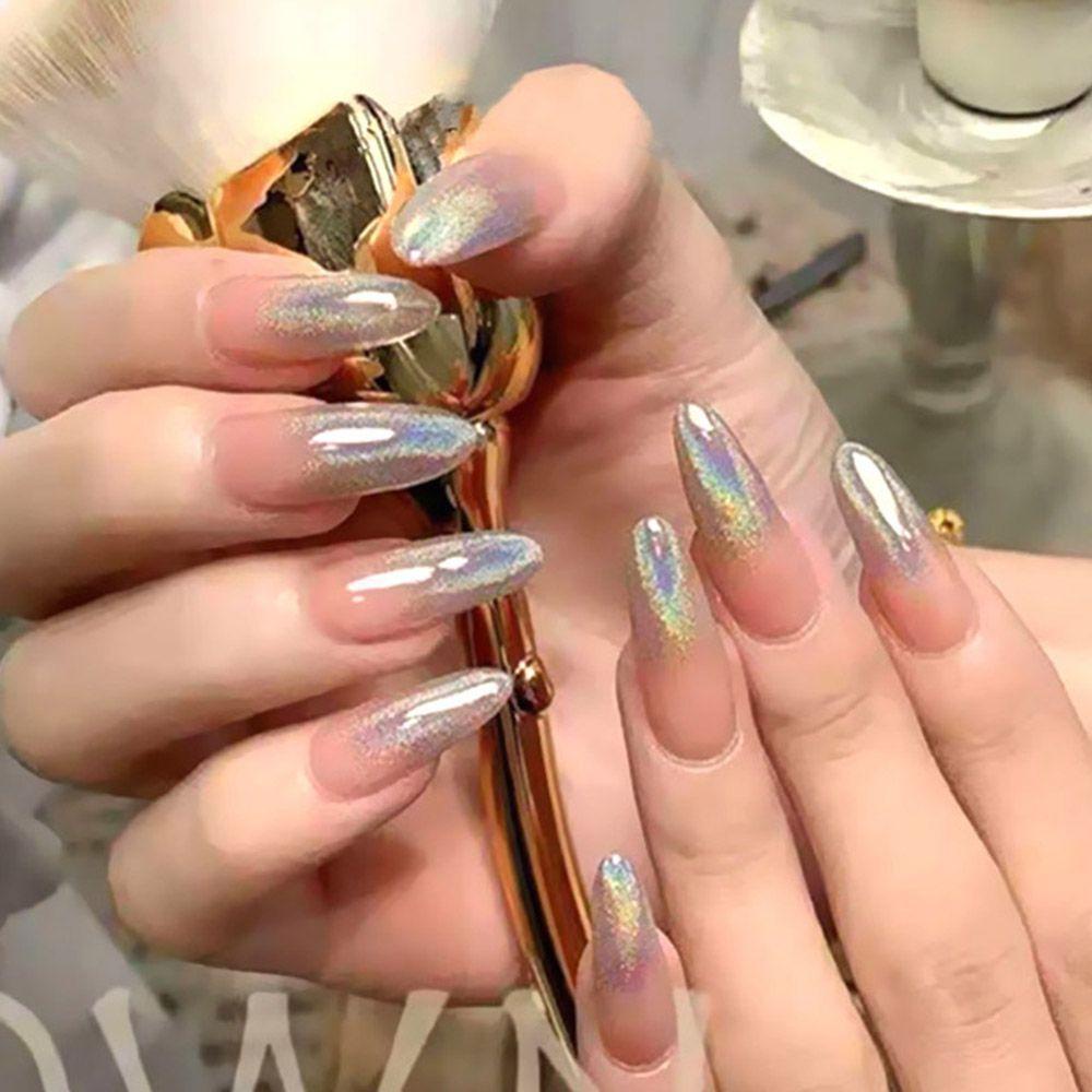 MIHAN1 Hộp 24 Móng Tay Giả Phủ Toàn Diện Đính Đá Cực Quang Cho Nữ