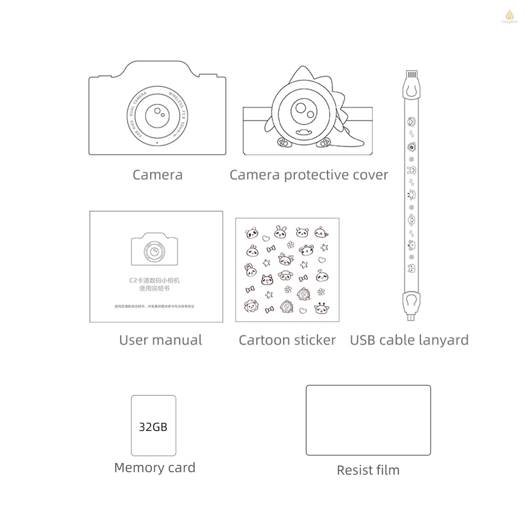 Camera kỹ thuật số C2 32MP Dual Lens 32GB TF hỗ trợ thẻ WIFI cho bé
 | BigBuy360 - bigbuy360.vn