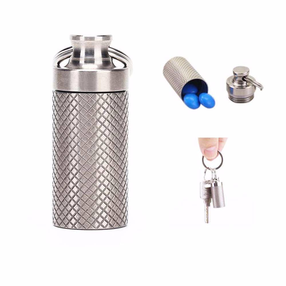 Hộp Đựng Thuốc Mini EDC Bằng Hợp Kim Titan Có Móc Khóa Tiện Dụng