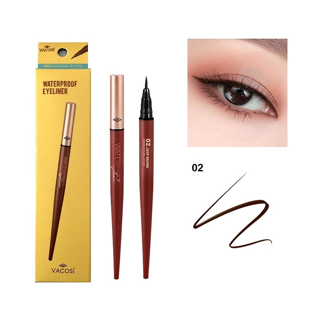 Bút kẻ Mắt nước Waterproof siêu lì VACOSI VM24 / Bút kẻ viền mí lâu trôi #02 Deep Brown (Nâu đen)