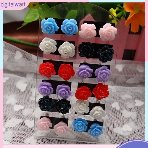 Set 12 Đôi Khuyên Tai Hình Hoa Hồng Xinh Xắn Dành Cho Nữ