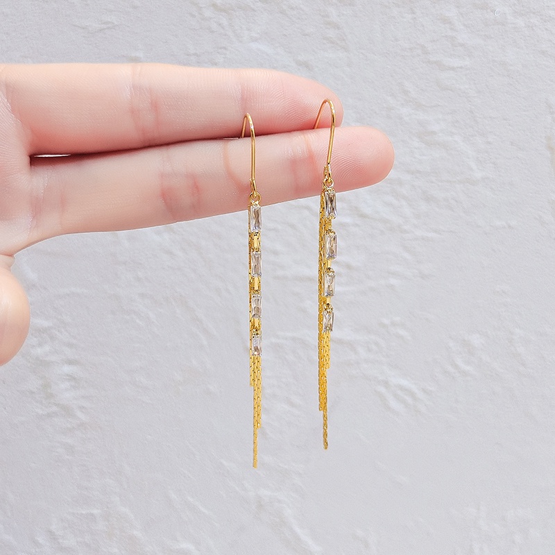 [Jiudolan] Bông Tai Dài Đính Đá Zircon Sáng Bóng Thời Trang Hàn Quốc Dành Cho Nữ